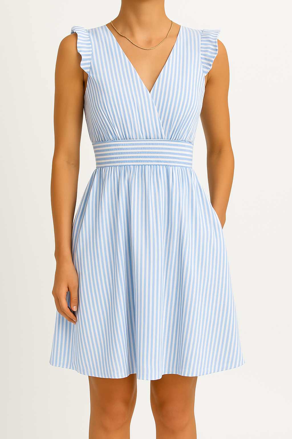 Variant image for Lena Damen Midi Kleid - V-Ausschnitt - Streifenmuster - A-Linie - Ideal Für Sommerkleider Damen-1