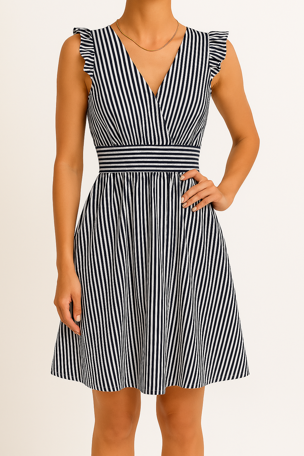 Variant image for Lena Damen Midi Kleid - V-Ausschnitt - Streifenmuster - A-Linie - Ideal Für Sommerkleider Damen-5