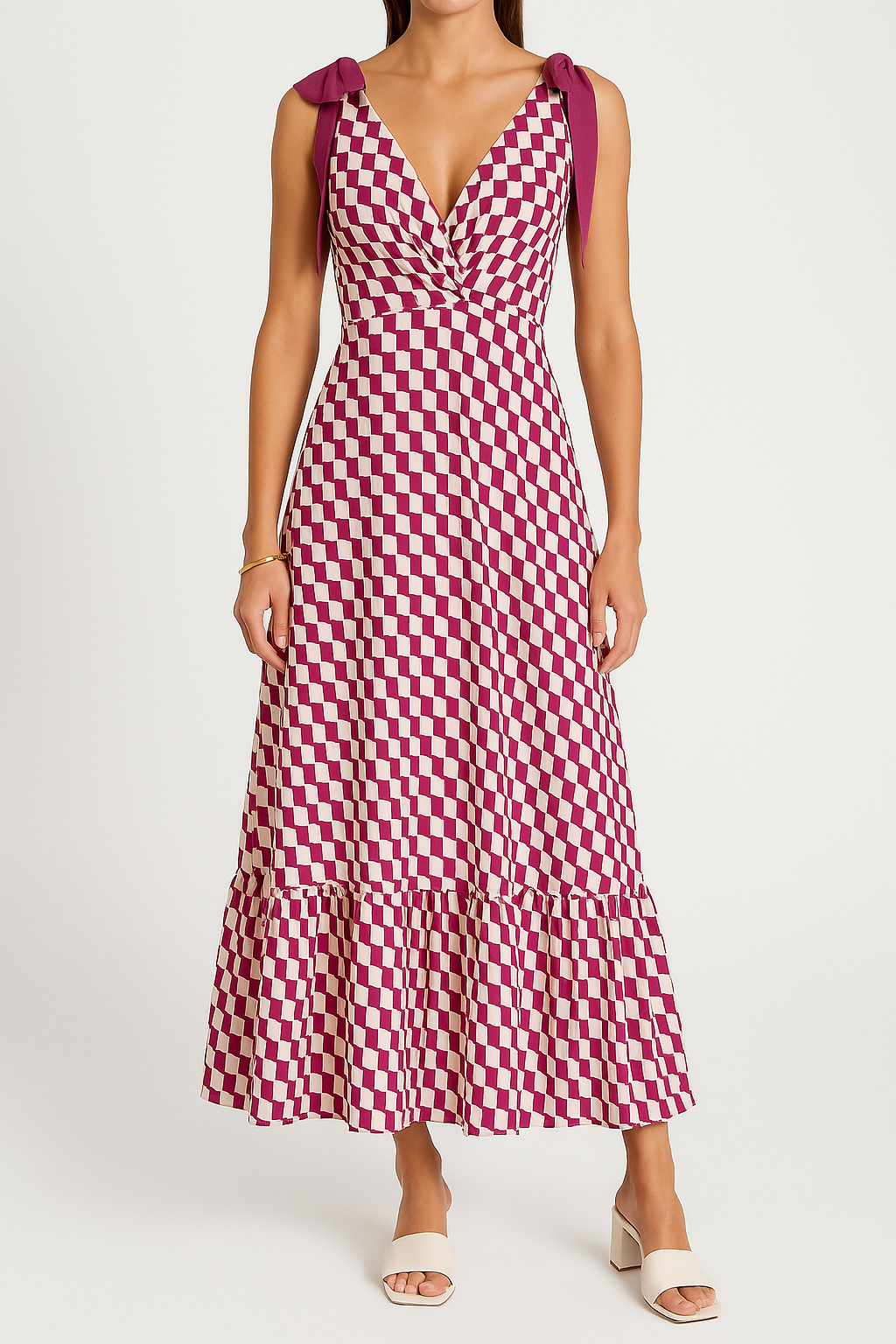 Variant image for Lena Maxikleid Sommer Damen - Ärmelos mit V-Ausschnitt und Krawattenschulter - Fließender Rock im Gedruckten Design-4