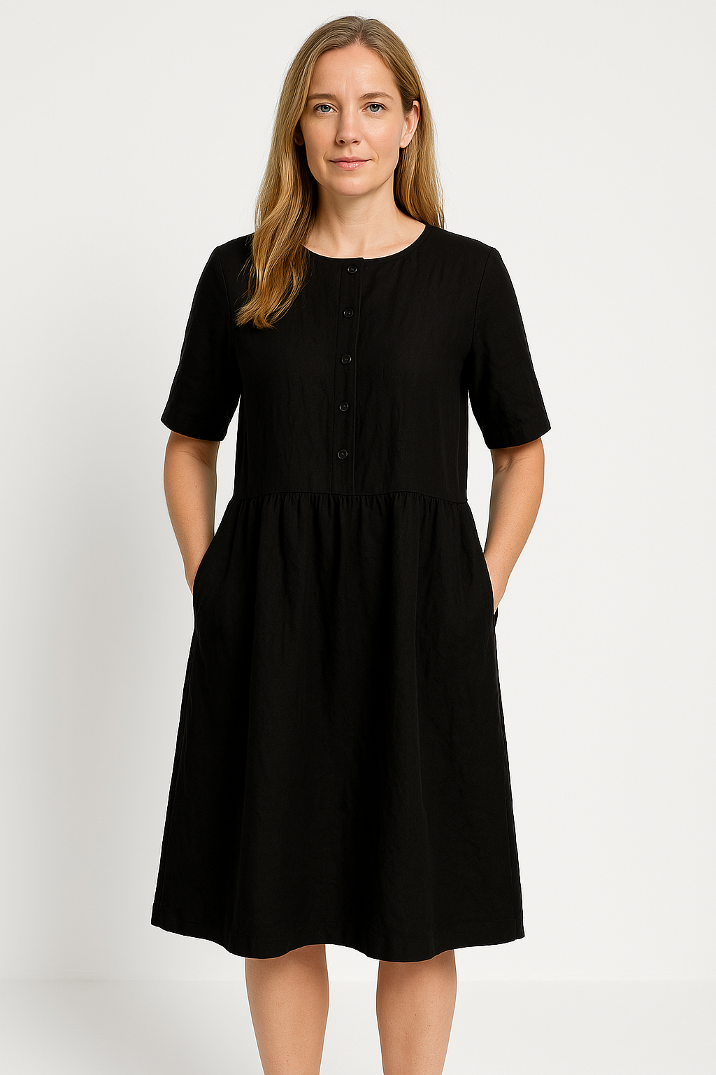 Lena Damen Midi Kleid - Baumwollmischung - Entspannte Passform - Kurzarm - Praktische Taschen - Sommerkleider Damen-2