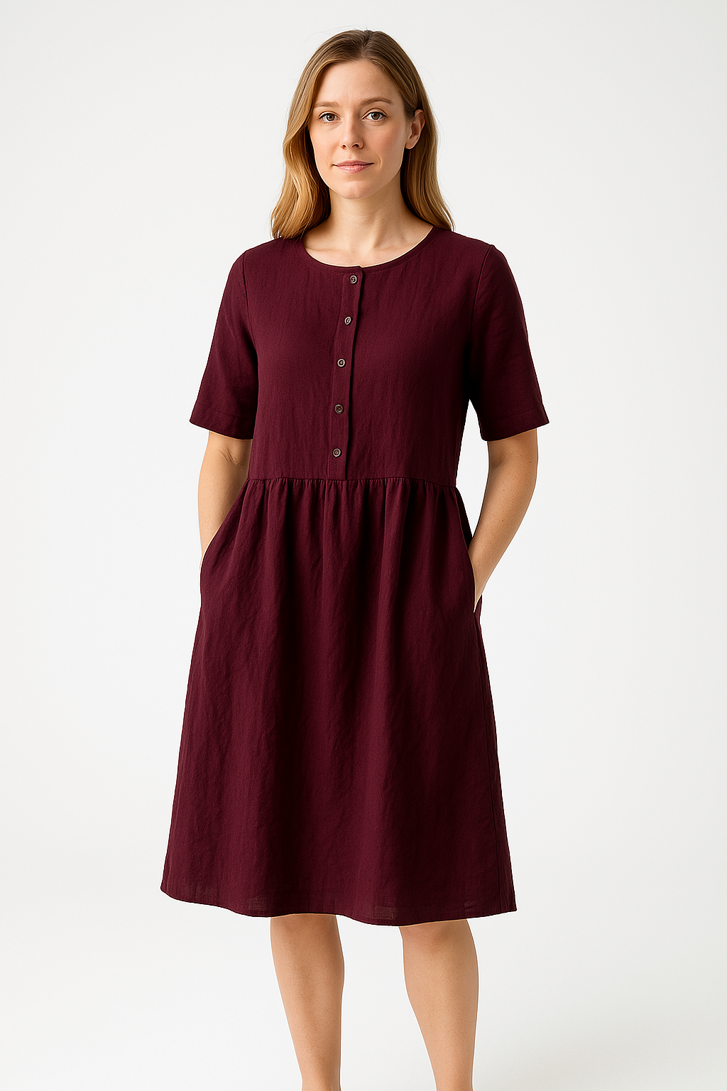 Lena Damen Midi Kleid - Baumwollmischung - Entspannte Passform - Kurzarm - Praktische Taschen - Sommerkleider Damen-4