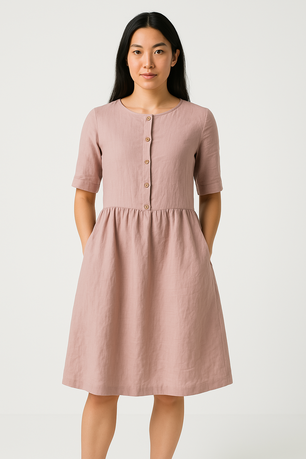 Lena Damen Midi Kleid - Baumwollmischung - Entspannte Passform - Kurzarm - Praktische Taschen - Sommerkleider Damen-5