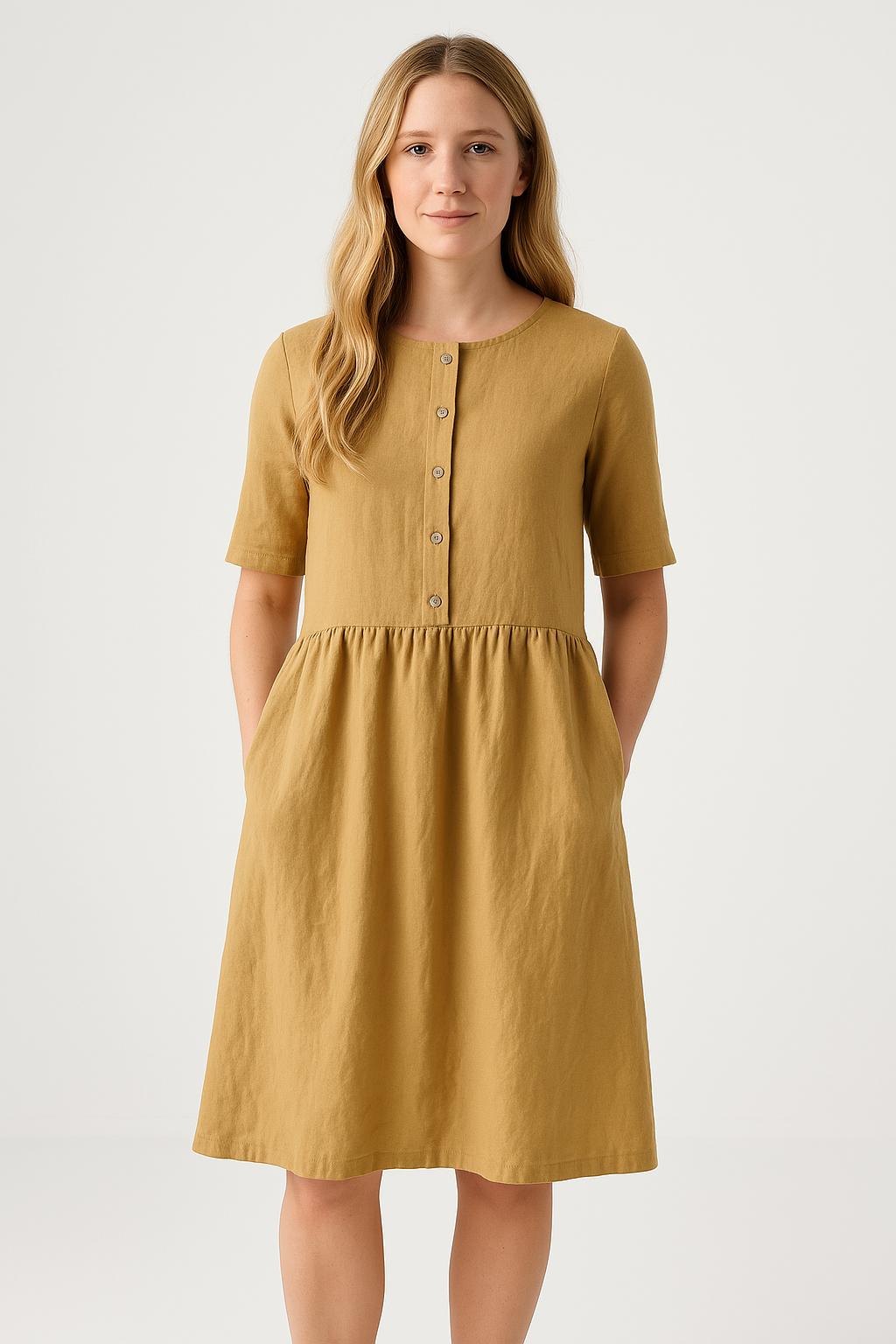 Lena Damen Midi Kleid - Baumwollmischung - Entspannte Passform - Kurzarm - Praktische Taschen - Sommerkleider Damen-6