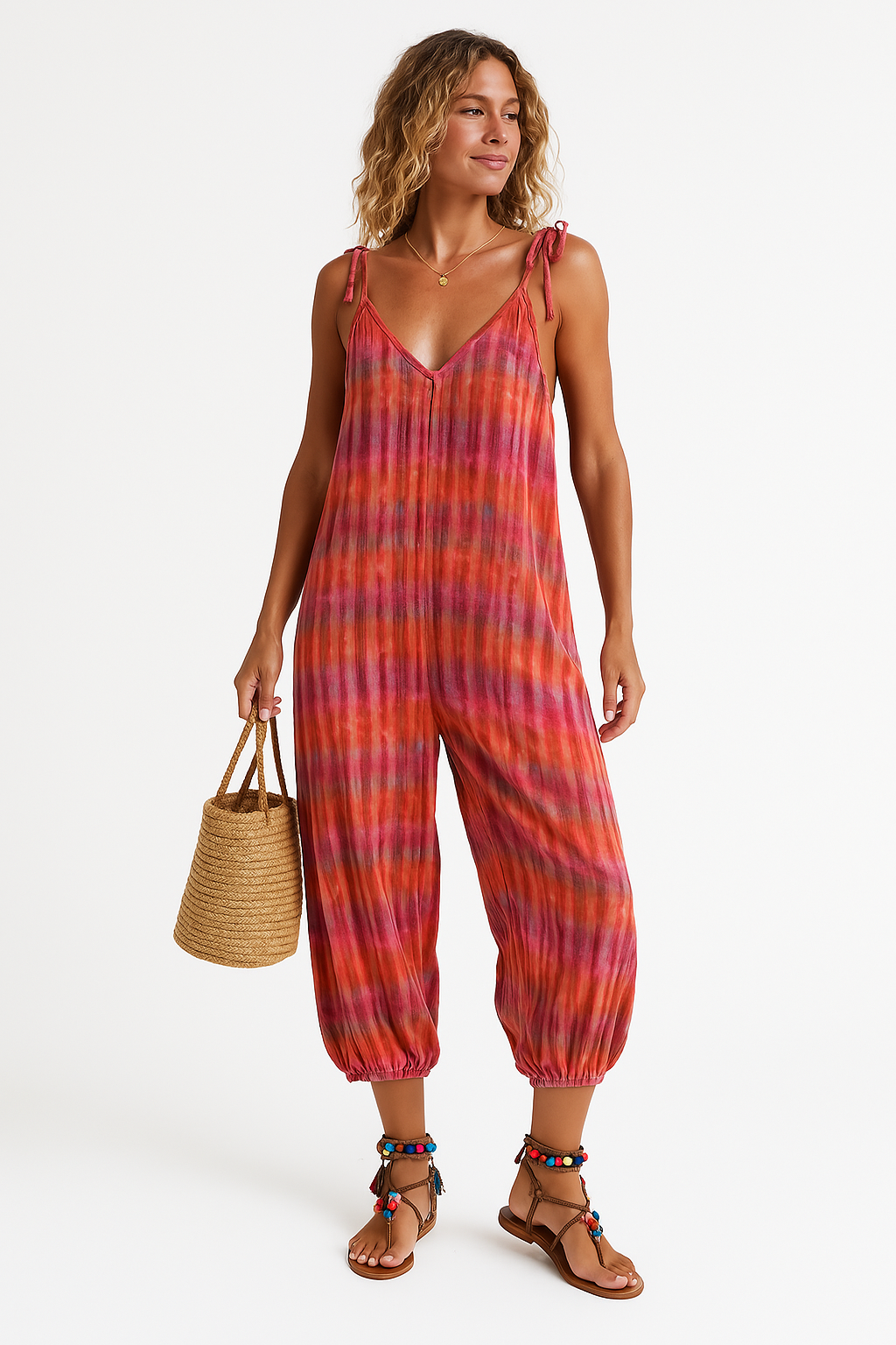 Lena Damen Jumpsuit Schwarz Elegant Mit Verstellbaren Trägern V-Ausschnitt Für Sommer-2