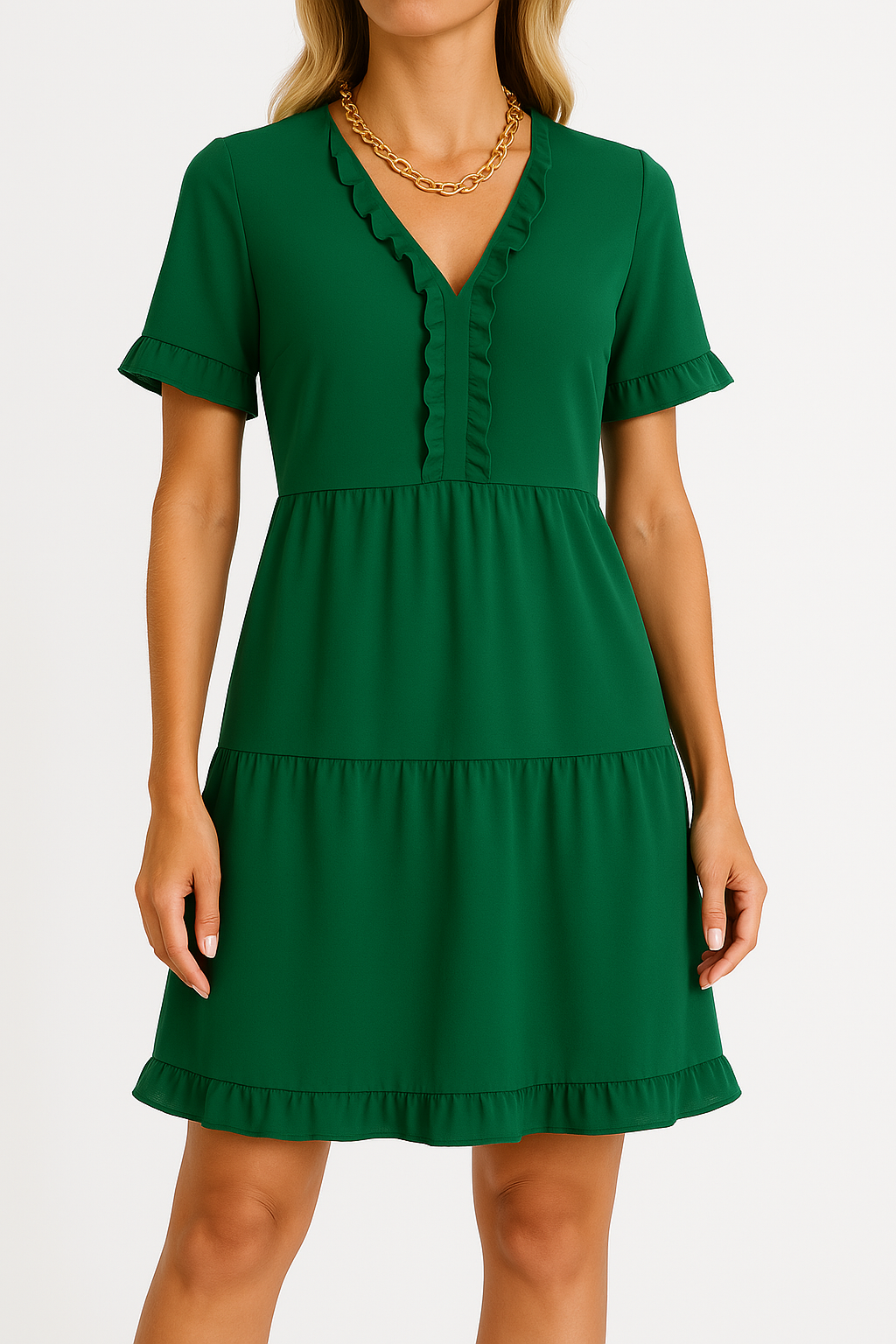 Variant image for Lena A-Linien Kleid für Damen – V-Ausschnitt mit Rüschen für Frühling/Sommer-1