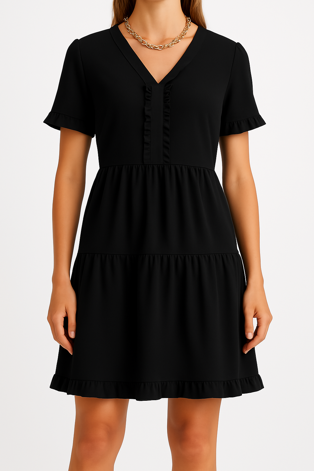 Lena A-Linien Kleid für Damen – V-Ausschnitt mit Rüschen für Frühling/Sommer-2