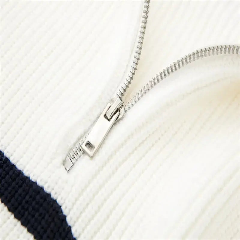 Herren Pullover Weiß Größe M Wolle Halbzip mit Streifen-Design-4