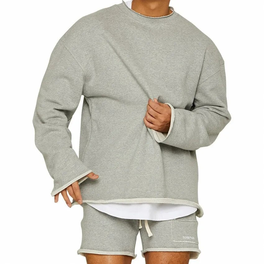 Variant image for Herren Sweatshirt und Shorts Set Grau Größe M Baumwolle-1