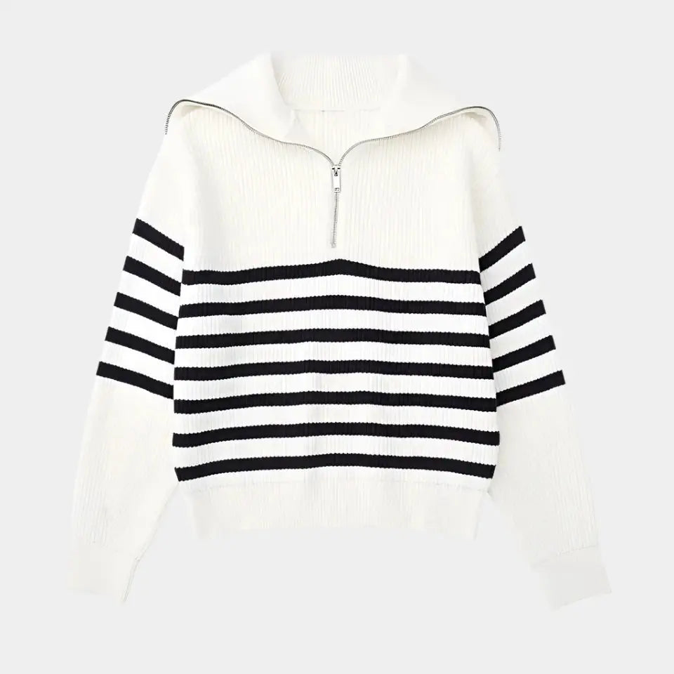 Herren Pullover Weiß Größe M Wolle Halbzip mit Streifen-Design-1
