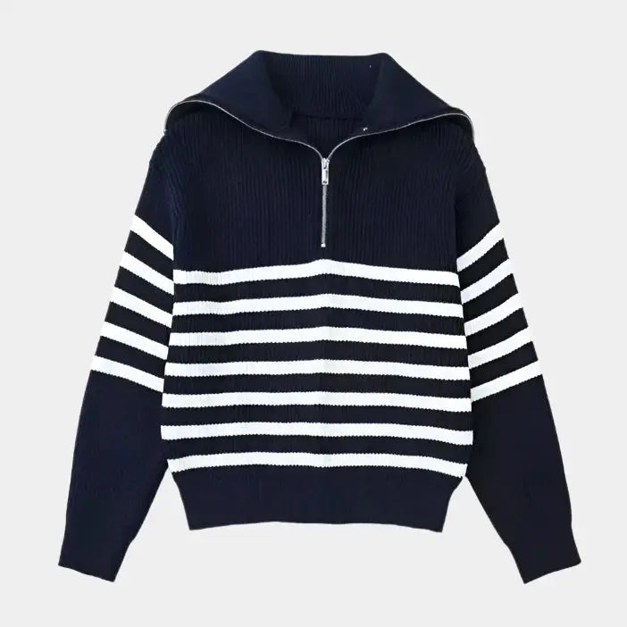 Variant image for Herren Pullover Weiß Größe M Wolle Halbzip mit Streifen-Design-4