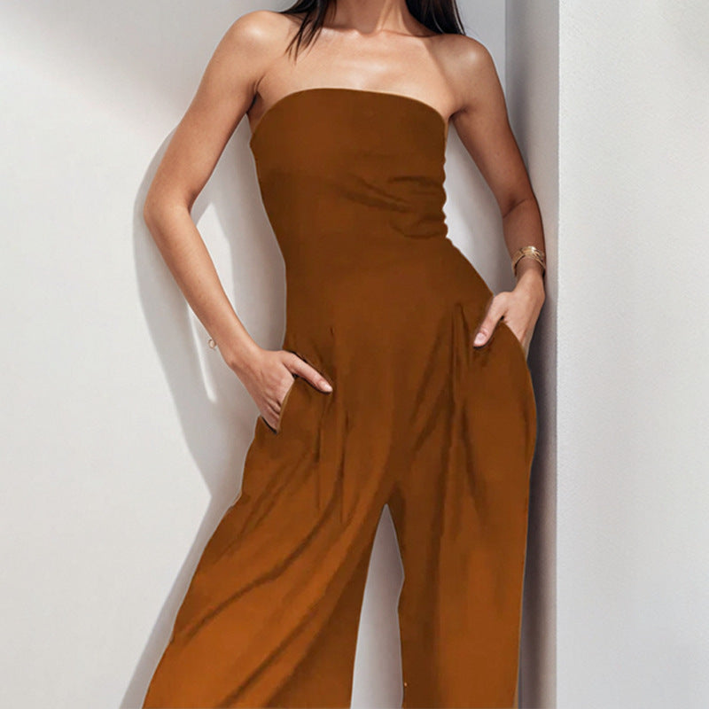 Variant image for Lena Damen Jumpsuit Festlich Trägerlos Satin Elegant Weites Bein für Hochzeit und Abendveranstaltungen-1