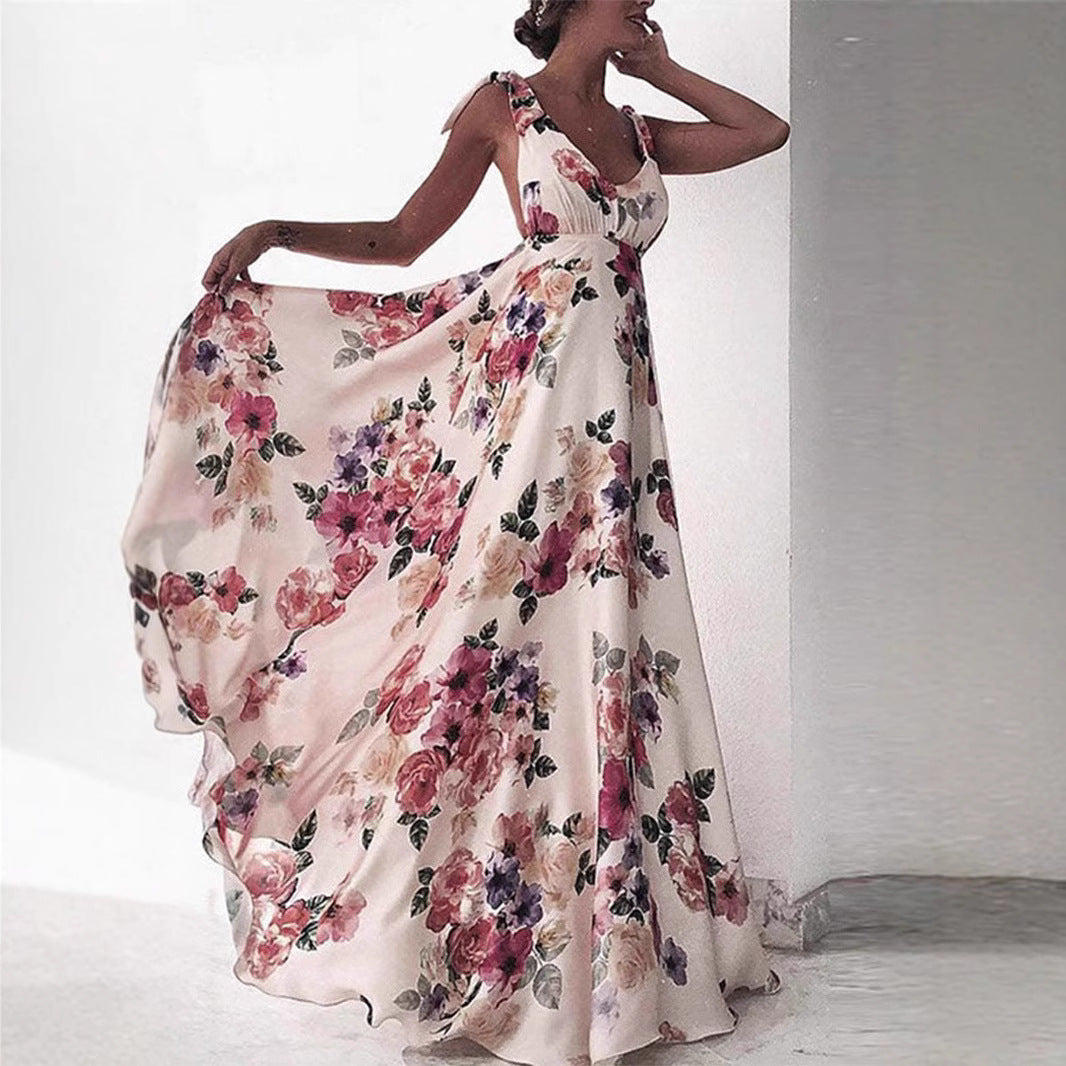 Lena Maxikleid Sommer - A-Line Damen Kleid mit Blumendruck und Rückenfreiem V-Ausschnitt-4