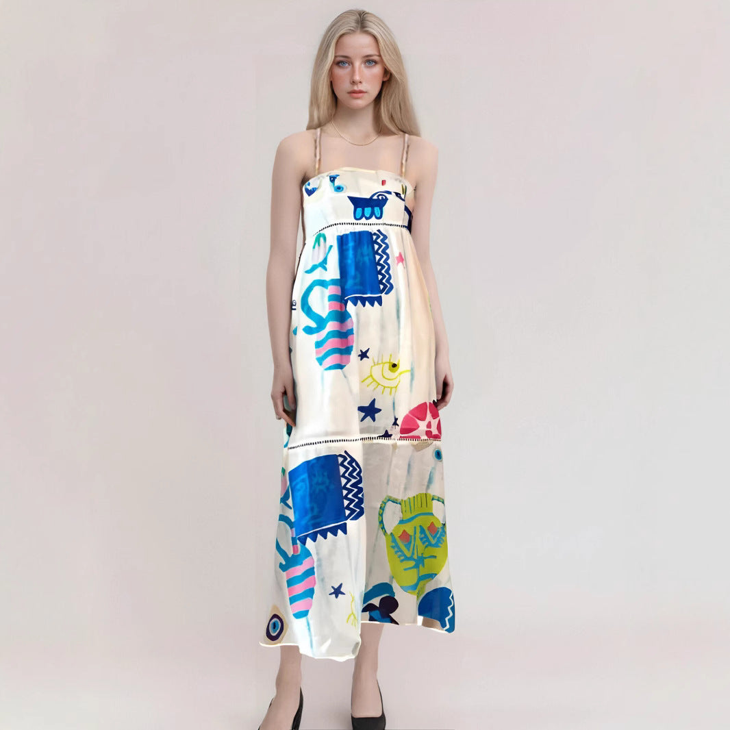 Variant image for Lena Maxikleid für Frauen - Trägerlos - Hohe Taille - Abstrakter Druck - Leicht und Fließend-13