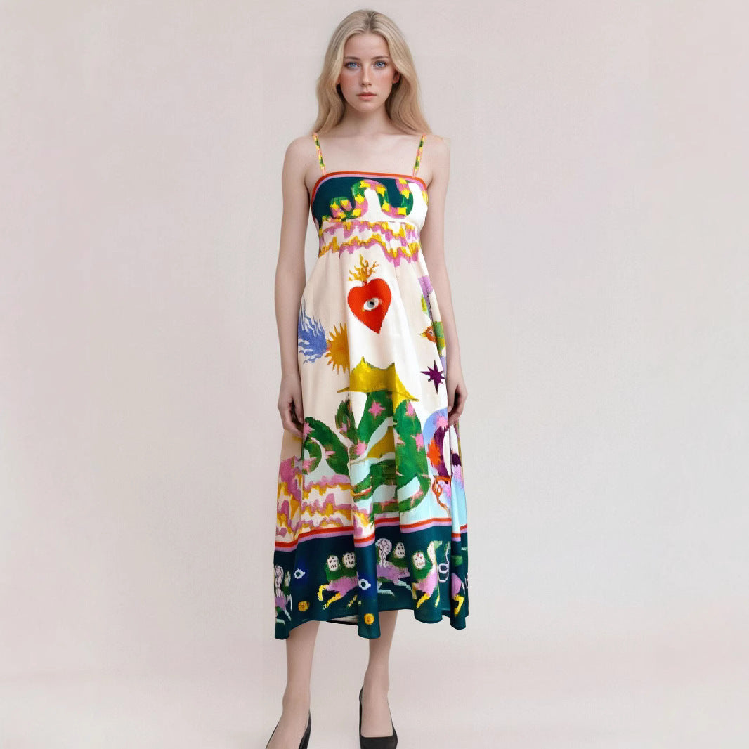 Variant image for Lena Maxikleid für Frauen - Trägerlos - Hohe Taille - Abstrakter Druck - Leicht und Fließend-8
