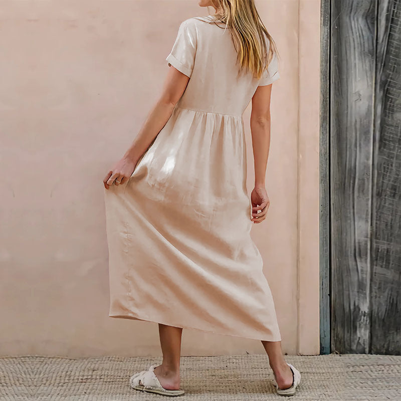Lena Damen Midi Kleid - Lässiger V-Ausschnitt - Baumwollmischung - Perfekt für Sommerkleider-3