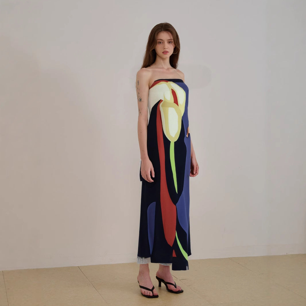Variant image for Lena Trägerloses Midi-Kleid Damen - Leichter Stoff, Fließende Passform, Abstrakter Druck, Ideal für Sommer und Abendveranstaltungen-5