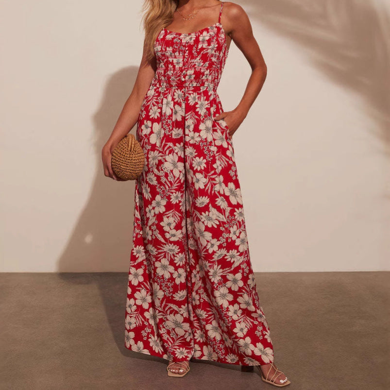 Lena Damen Jumpsuit Weiß - Festlich Mit Blumendruck, Smocked Mieder & Weitem Bein - Ideal Für Sommerevents-2