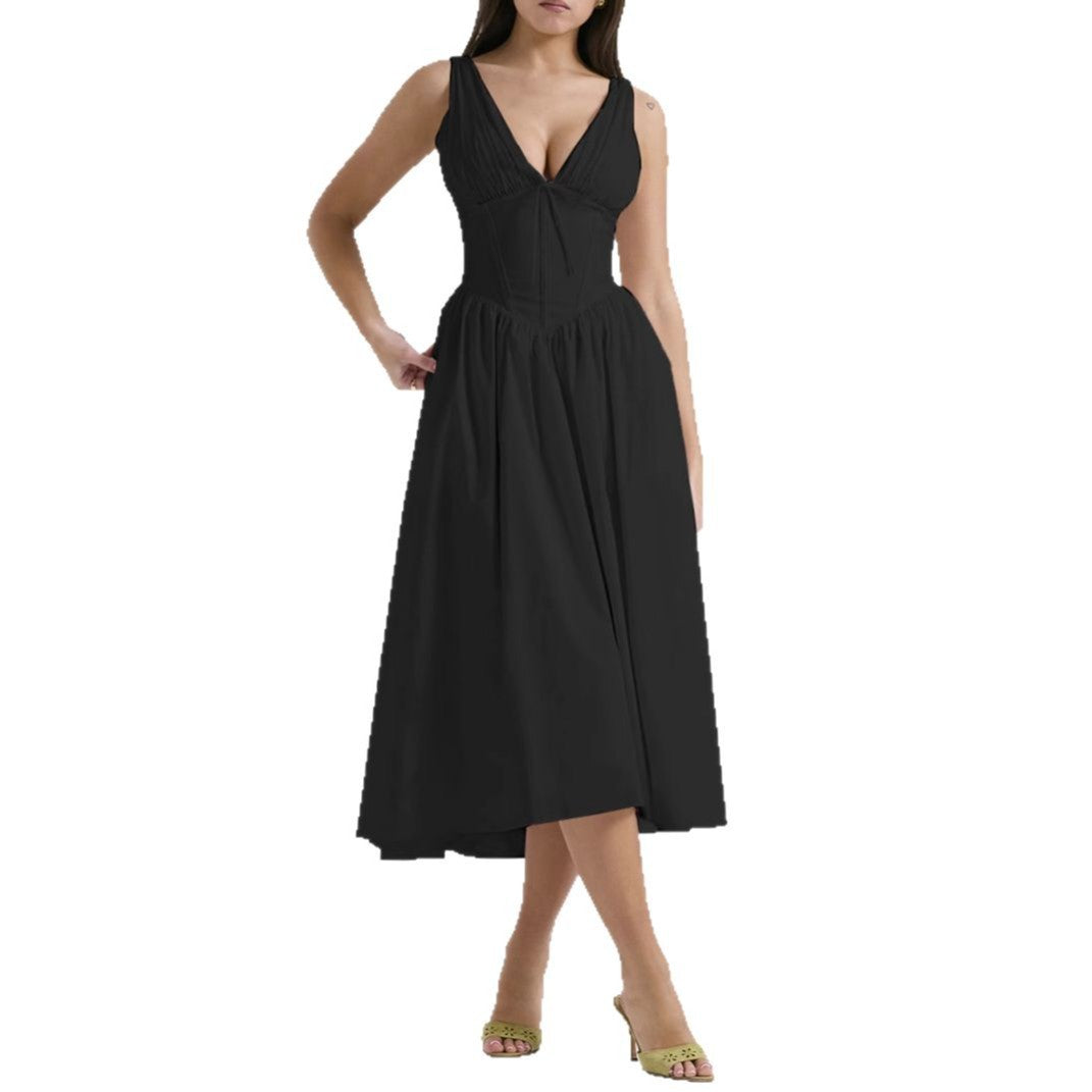 Lena Ärmelloses Midi-Kleid V-Ausschnitt A-Line Blumendruck Damenkleid für Frühling und Sommer-6