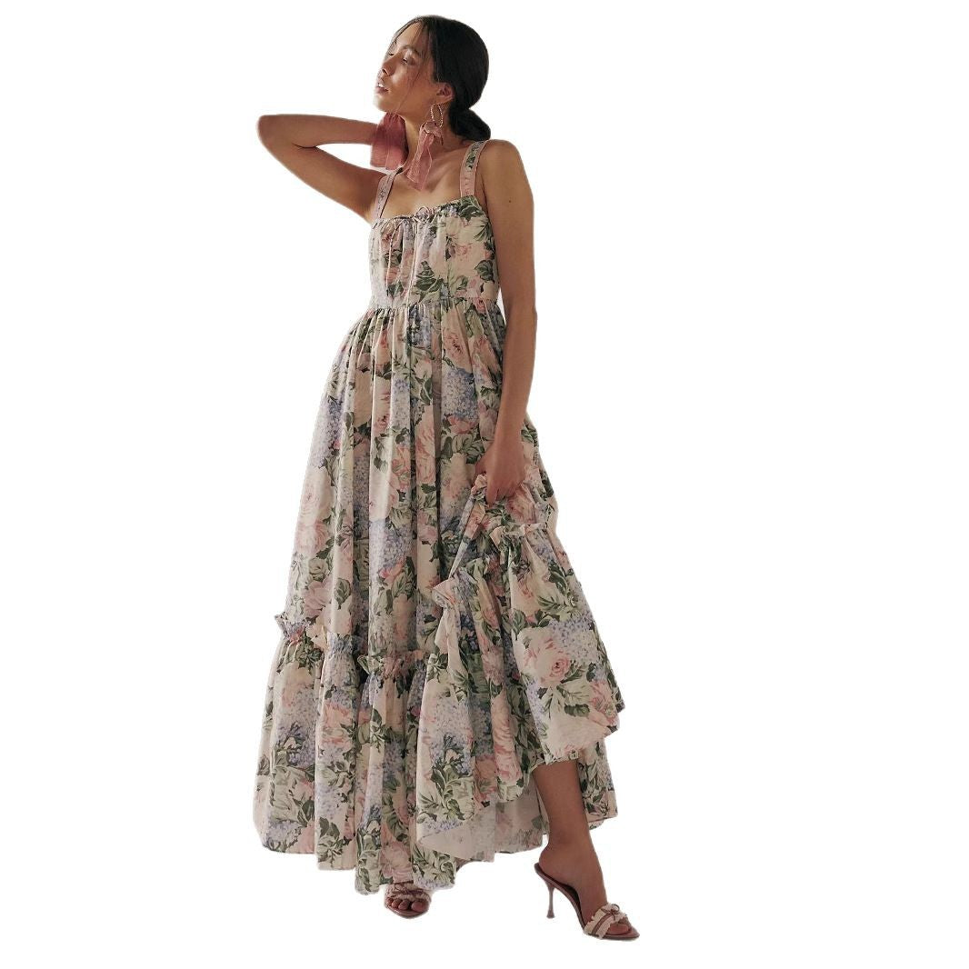 Lena Maxikleid Sommer Damen - Chiffon Plissee Boho Stil mit Spaghetti-Trägern - Empire Taille Lange Kleider-5