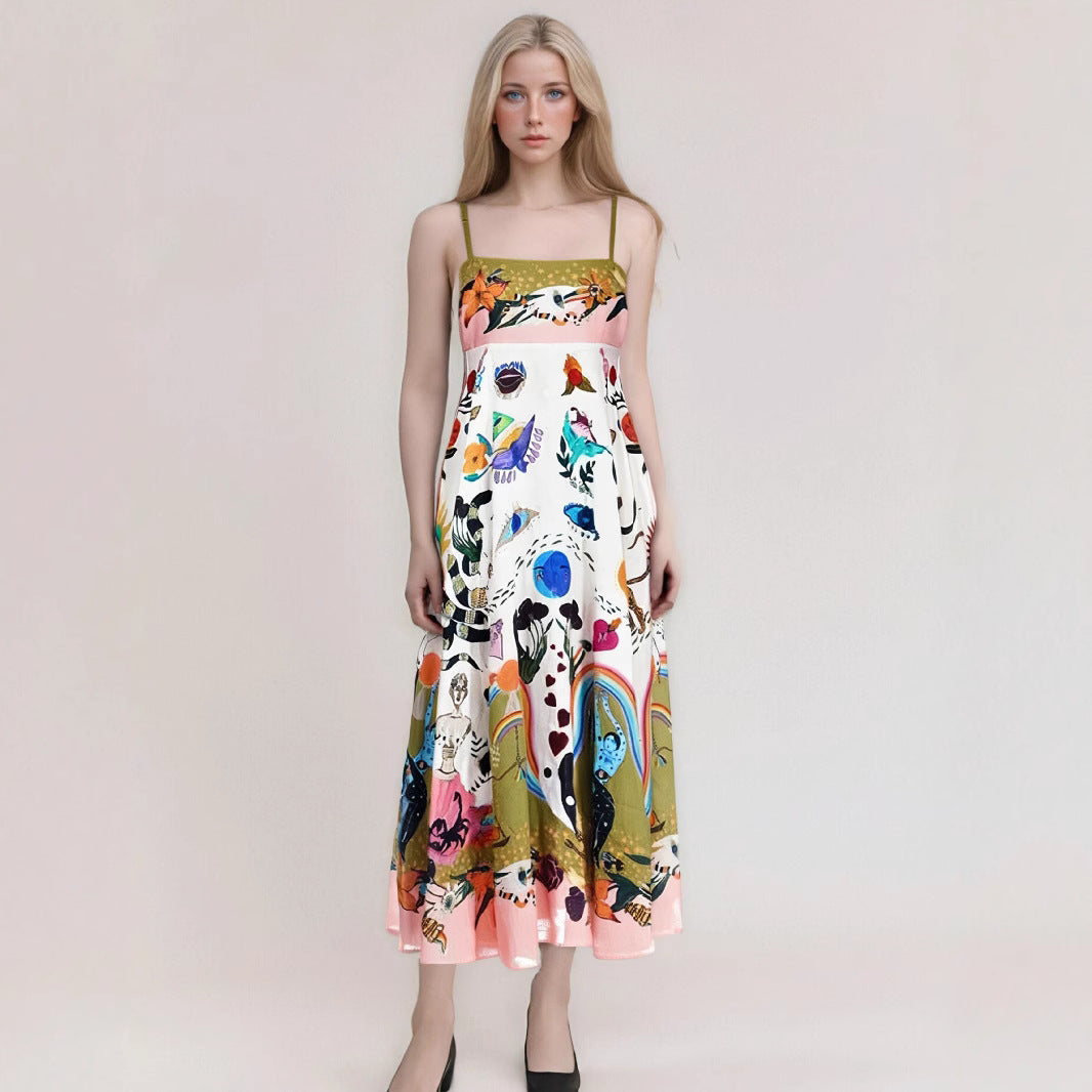 Lena Maxikleid für Frauen - Trägerlos - Hohe Taille - Abstrakter Druck - Leicht und Fließend-1
