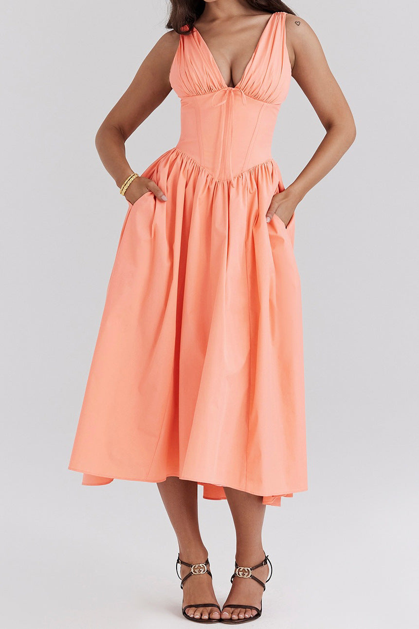 Variant image for Lena Ärmelloses Midi-Kleid V-Ausschnitt A-Line Blumendruck Damenkleid für Frühling und Sommer-33