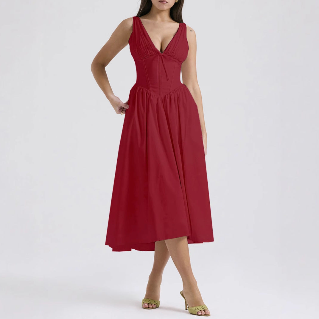 Variant image for Lena Ärmelloses Midi-Kleid V-Ausschnitt A-Line Blumendruck Damenkleid für Frühling und Sommer-9