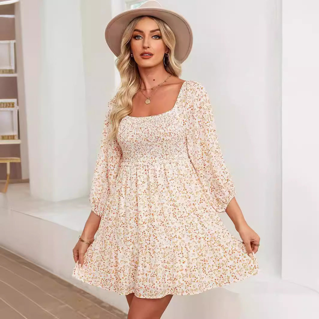 Damen A-Linien Kleid Schwarz Größe M Baumwollmischung mit Puffärmeln und U-Ausschnitt-3
