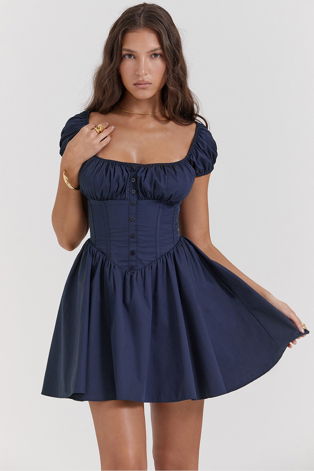 Variant image for Damen Mini Kleid Schwarz Größe M Baumwollmischung mit Puffärmeln und quadratischem Ausschnitt-13