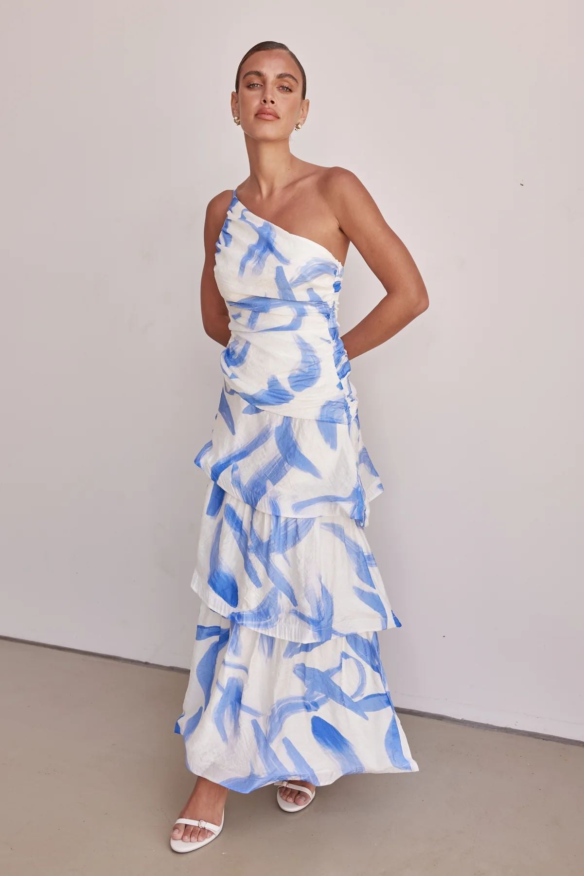 Variant image for Lena Ein Schulter Maxikleid Sommer Damen - Blumendruck Mit Abgestuften Rüschen, Elegantes Lange Kleid-5
