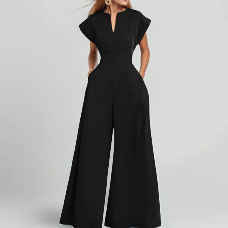Variant image for Elegance Urban Damen Jumpsuit - V-Ausschnitt, Lockere Passform, Kurzarm, Weites Bein, Festlich & Elegant für Sommer-13