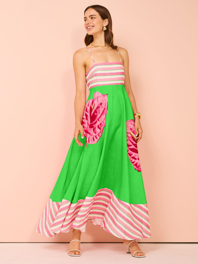 Variant image for Lena Damen Midi Kleid - Smocked Mieder - Paisley Print - A-Linie - Sommerkleider für Freizeit und Urlaub-25