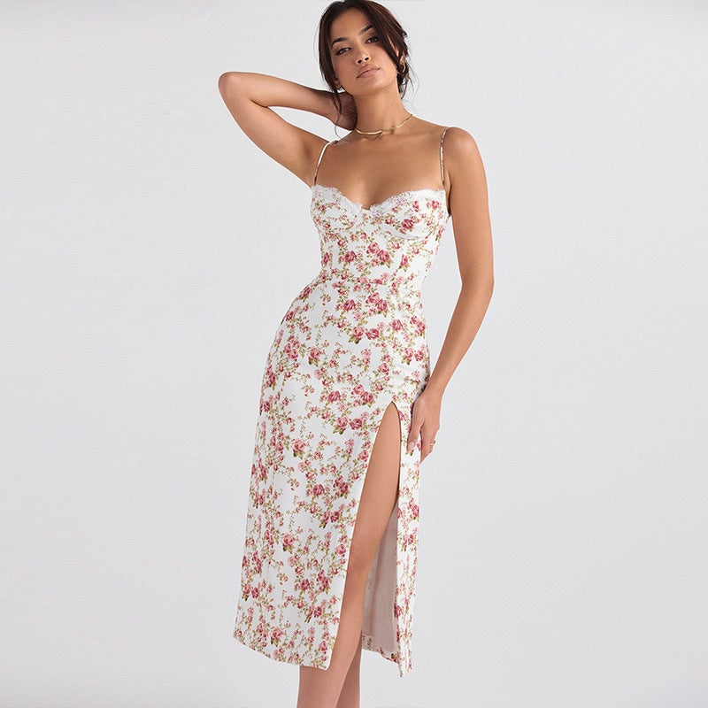 Variant image for Lena Damen Midi Kleid - Blumendruck - Schatz Ausschnitt - Spaghetti-Träger - Sommerkleider Damen-3