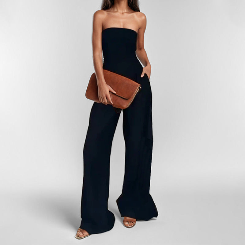 Variant image for Lena Damen Jumpsuit Festlich Trägerlos Satin Elegant Weites Bein für Hochzeit und Abendveranstaltungen-5