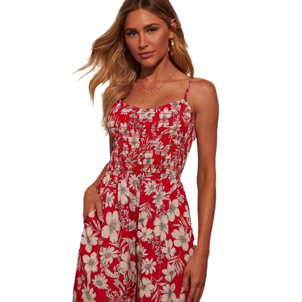 Lena Damen Jumpsuit Weiß - Festlich Mit Blumendruck, Smocked Mieder & Weitem Bein - Ideal Für Sommerevents-6
