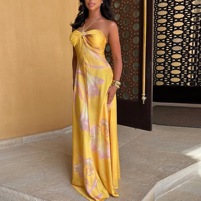 Variant image for Orion Elegantes Maxikleid Damen - Satin Halfterhals Bandeau - Perfekt Für Sommerliche Feste-1