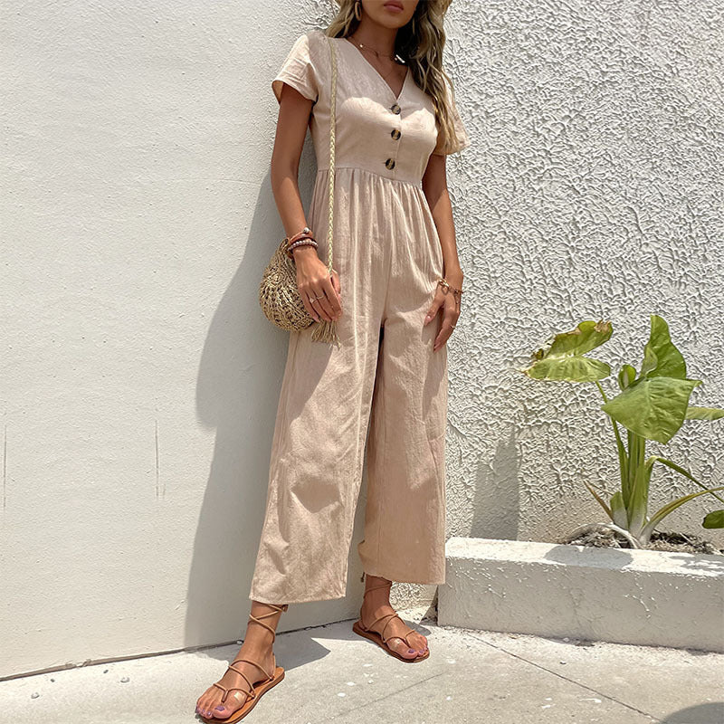Lena Jumpsuit Damen Elegant - Leinenmischung, Entspannte Passform für Frühling/Sommer-2