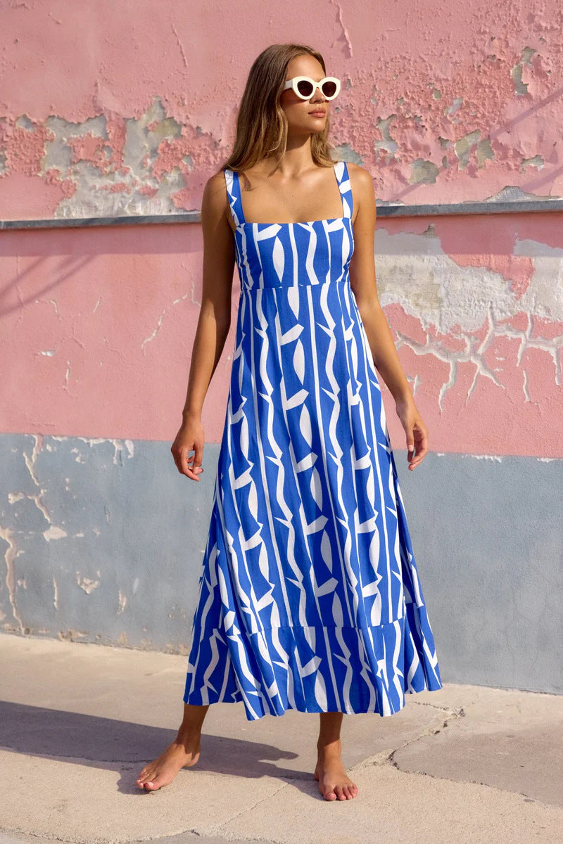 Variant image for Lena Maxikleid Damen Sommer - Spaghetti-Träger - Abstrakter Blumendruck - Leichtes Langes Kleid-5
