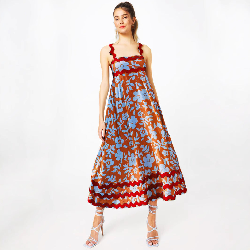 Lena Langes Blumendruck Kleid für Damen – A-Line, Riemchen Schultern, Festliche Kleider für Sommerhochzeiten und Gartenpartys-2