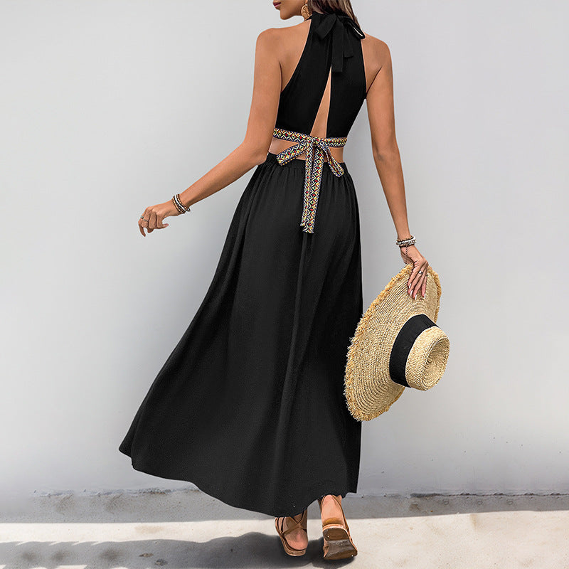 Lena Damen Halter-Nackenkleid Midi Sommer Kleid mit Knoten und Ausschnitt für Abendveranstaltungen-2