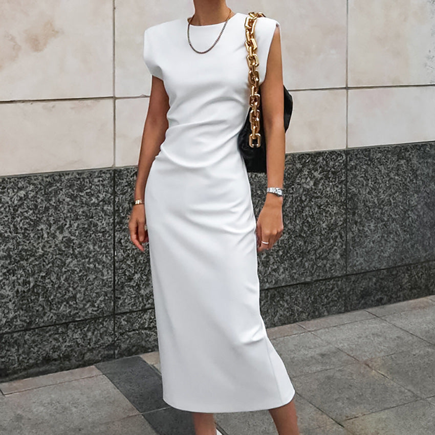 Orion Elegantes Damen Midi Kleid – Satin, Hoher Nacken, Ärmellos, Seitenschlitz für Abendveranstaltungen und Cocktailpartys-2
