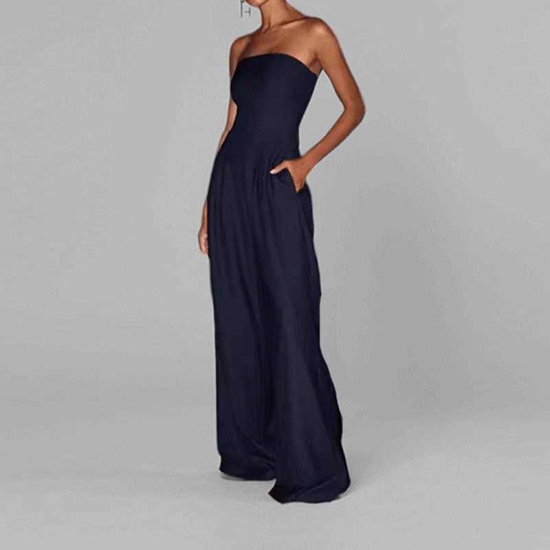 Variant image for Lena Damen Jumpsuit Festlich Trägerlos Satin Elegant Weites Bein für Hochzeit und Abendveranstaltungen-14