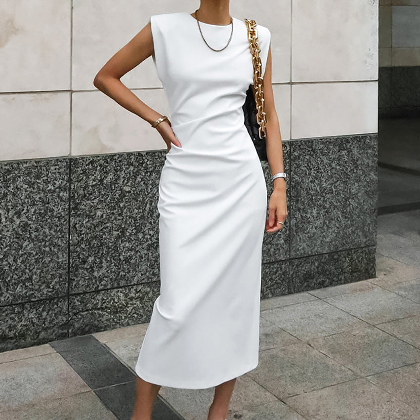 Orion Elegantes Damen Midi Kleid – Satin, Hoher Nacken, Ärmellos, Seitenschlitz für Abendveranstaltungen und Cocktailpartys-4