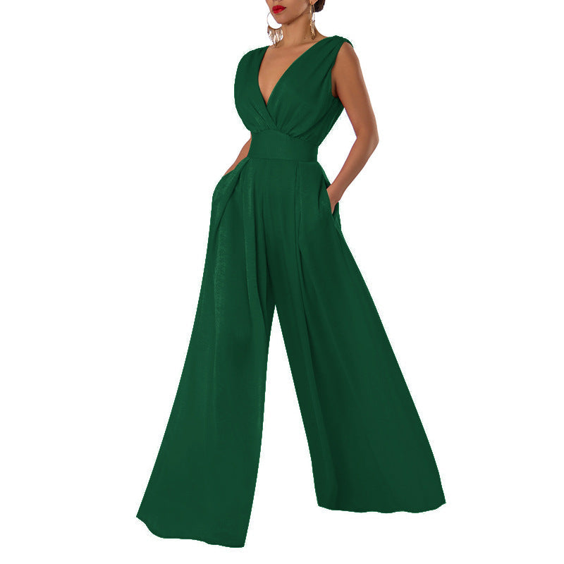 Orion Eleganter Jumpsuit Damen Ärmellos V-Ausschnitt Slim Fit Festlich Hochzeitsmode-5