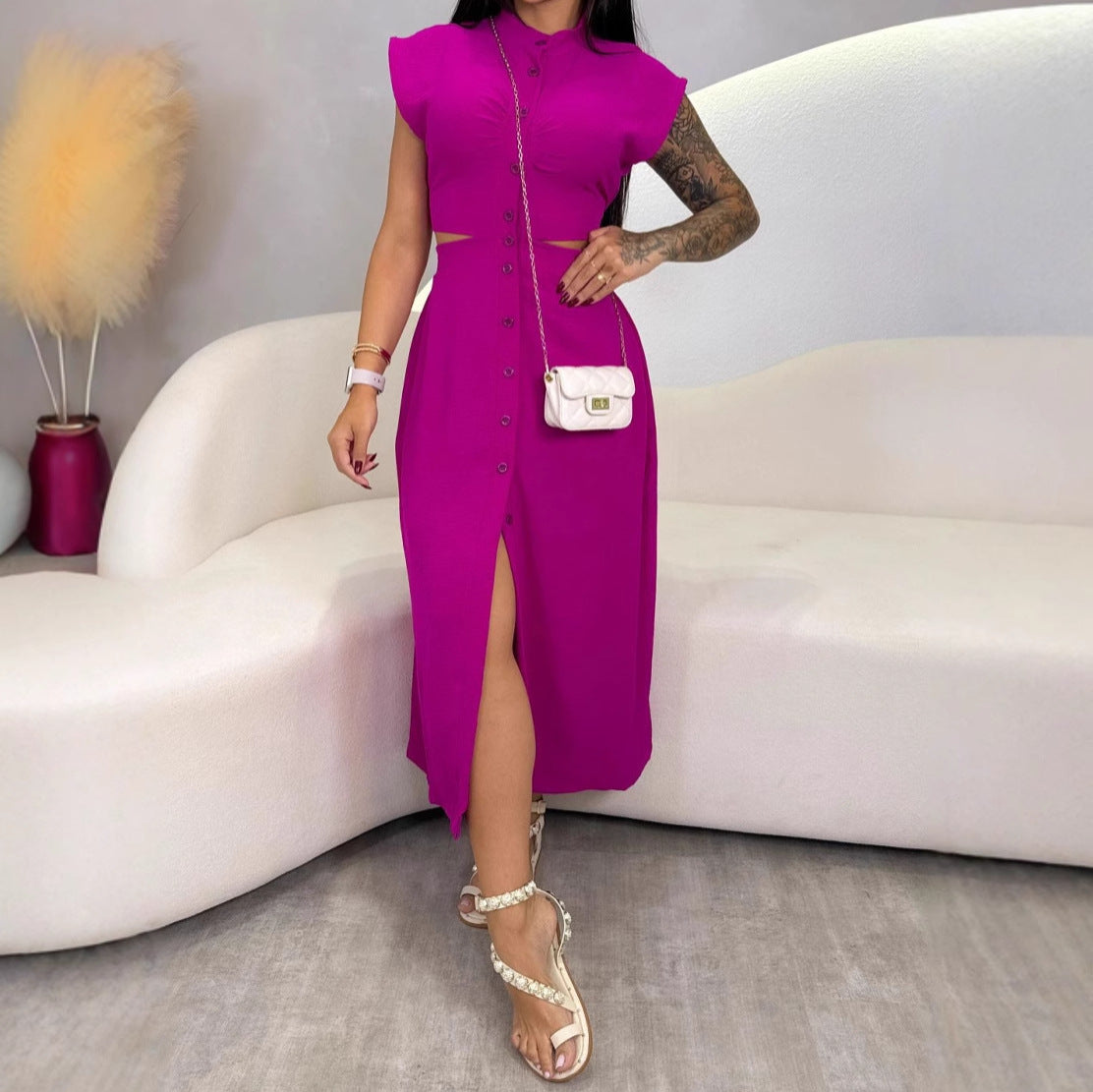 Lena Damen Midi Kleid - Slim Fit Ärmellos mit Knopfdruck für Sommer - Elegante Kleider Damen-1