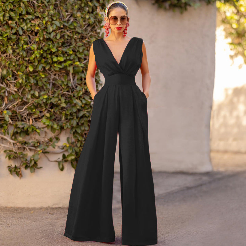 Orion Eleganter Jumpsuit Damen Ärmellos V-Ausschnitt Slim Fit Festlich Hochzeitsmode-6