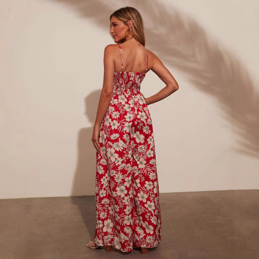 Lena Damen Jumpsuit Weiß - Festlich Mit Blumendruck, Smocked Mieder & Weitem Bein - Ideal Für Sommerevents-5