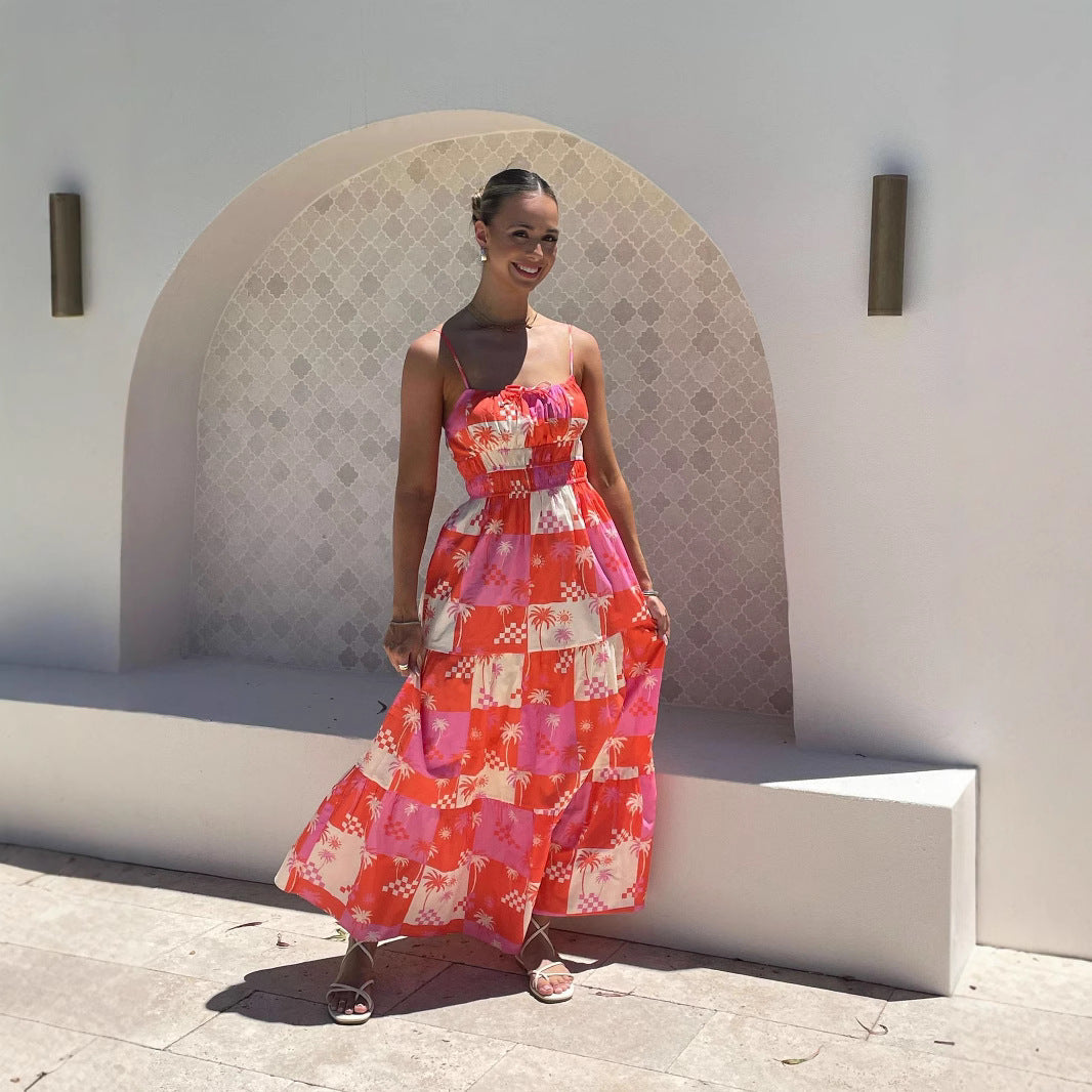 Lena Damen Maxikleid Sommer - Ärmellos Mit Spaghetti-Trägern Und Quadratischem Ausschnitt, Fließendes Patchwork-Design-2