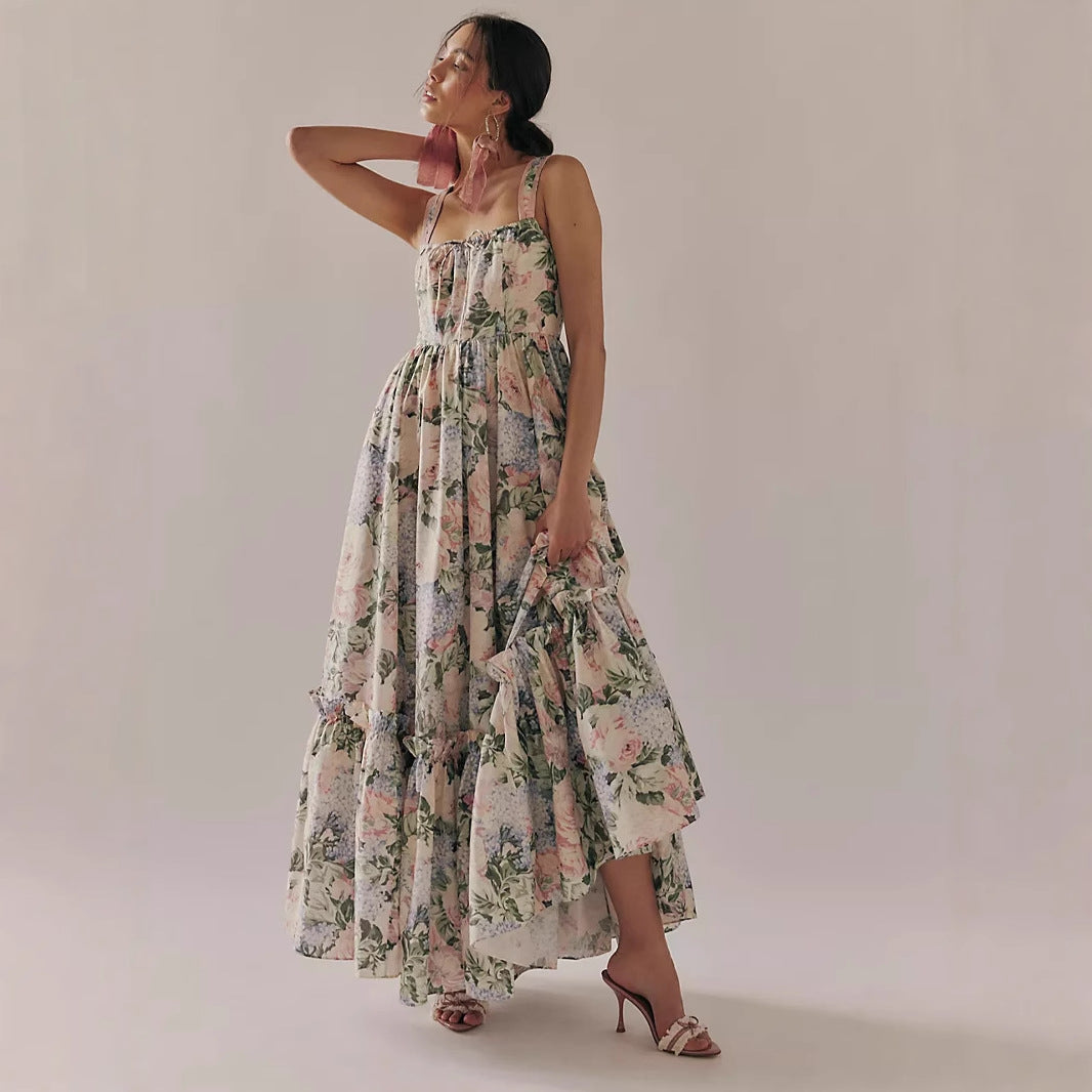 Lena Maxikleid Sommer Damen - Chiffon Plissee Boho Stil mit Spaghetti-Trägern - Empire Taille Lange Kleider-2