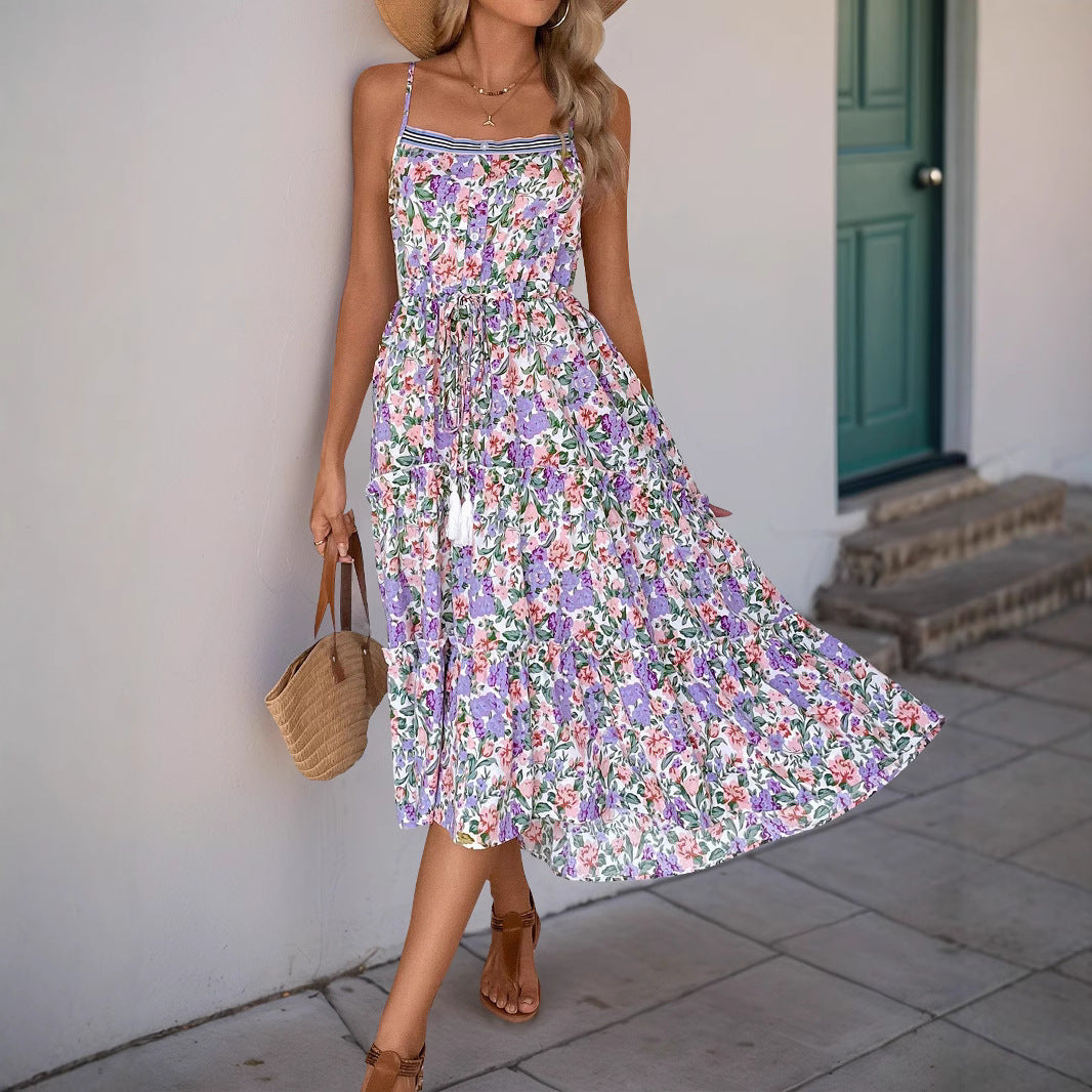Variant image for Lena Damen Midi Kleid - Blumendruck Rüschensaum für Frühling/Sommer - Elegante Sommerkleider für Damen-1