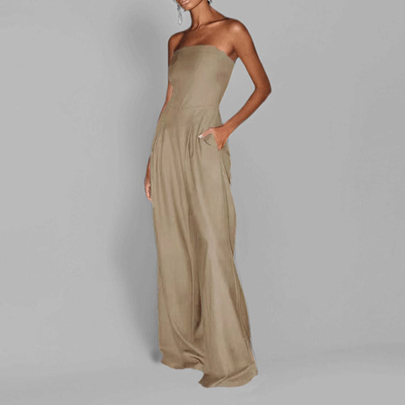 Variant image for Lena Damen Jumpsuit Festlich Trägerlos Satin Elegant Weites Bein für Hochzeit und Abendveranstaltungen-9